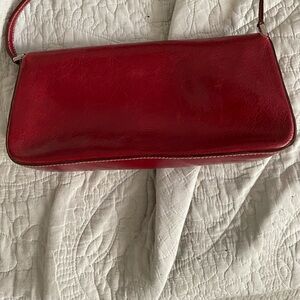Kate Spade, red leather & beige suede inside lining evening bag. Good condition